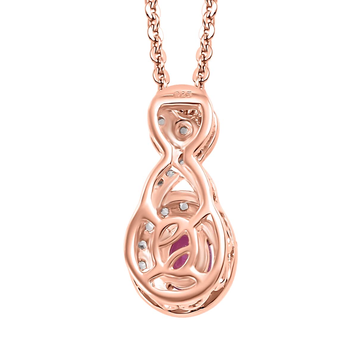 Premium Mozambique Pink Sapphire and White Zircon 0.50 ctw Infinity Pendant Necklace 20 Inches in 18K Vermeil Rose Gold Over Sterling Silver image number 4