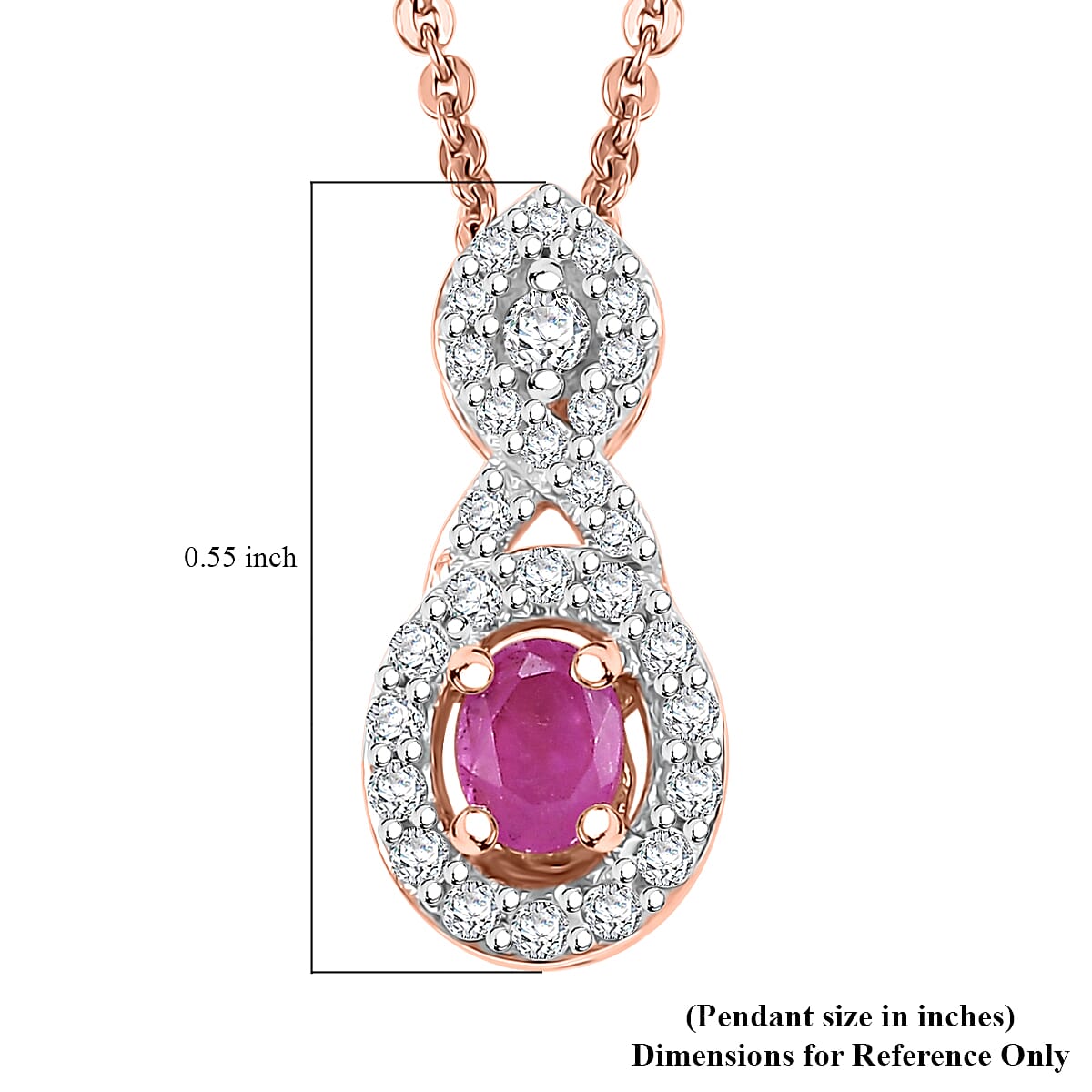 Premium Mozambique Pink Sapphire and White Zircon 0.50 ctw Infinity Pendant Necklace 20 Inches in 18K Vermeil Rose Gold Over Sterling Silver