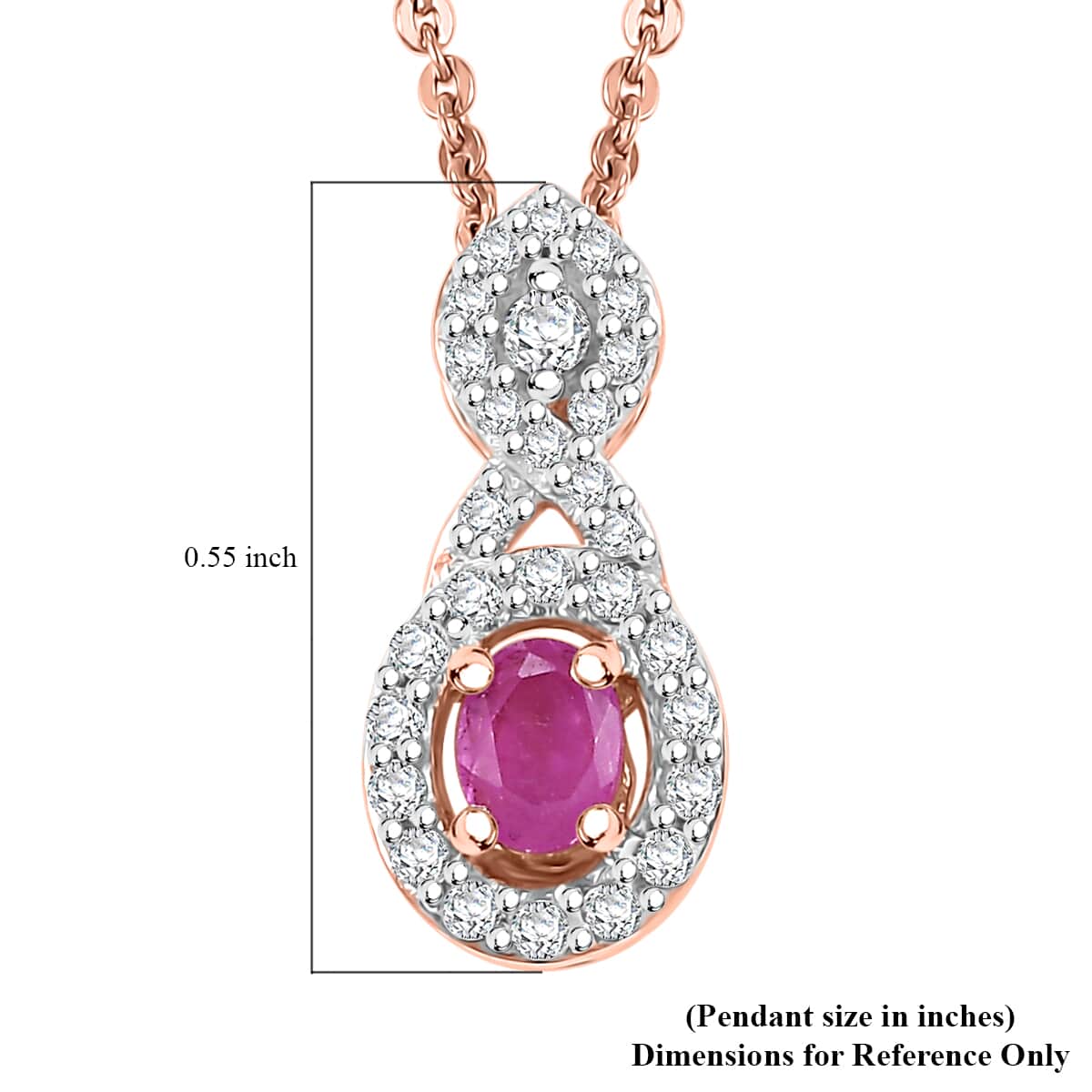 Premium Mozambique Pink Sapphire and White Zircon 0.50 ctw Infinity Pendant Necklace 20 Inches in 18K Vermeil Rose Gold Over Sterling Silver image number 5