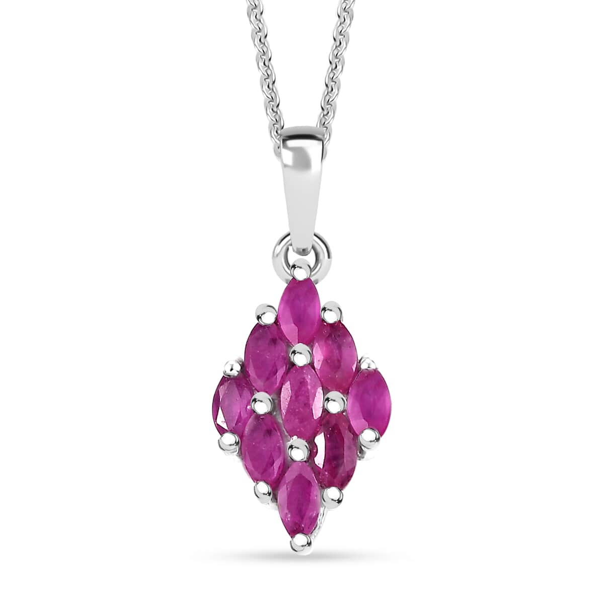 Premium Mozambique Pink Sapphire 1.00 ctw Blossom Cluster Pendant Necklace in Rhodium Over Sterling Silver 20 Inches image number 0