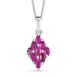 Premium Mozambique Pink Sapphire 1.00 ctw Blossom Cluster Pendant Necklace in Rhodium Over Sterling Silver 20 Inches