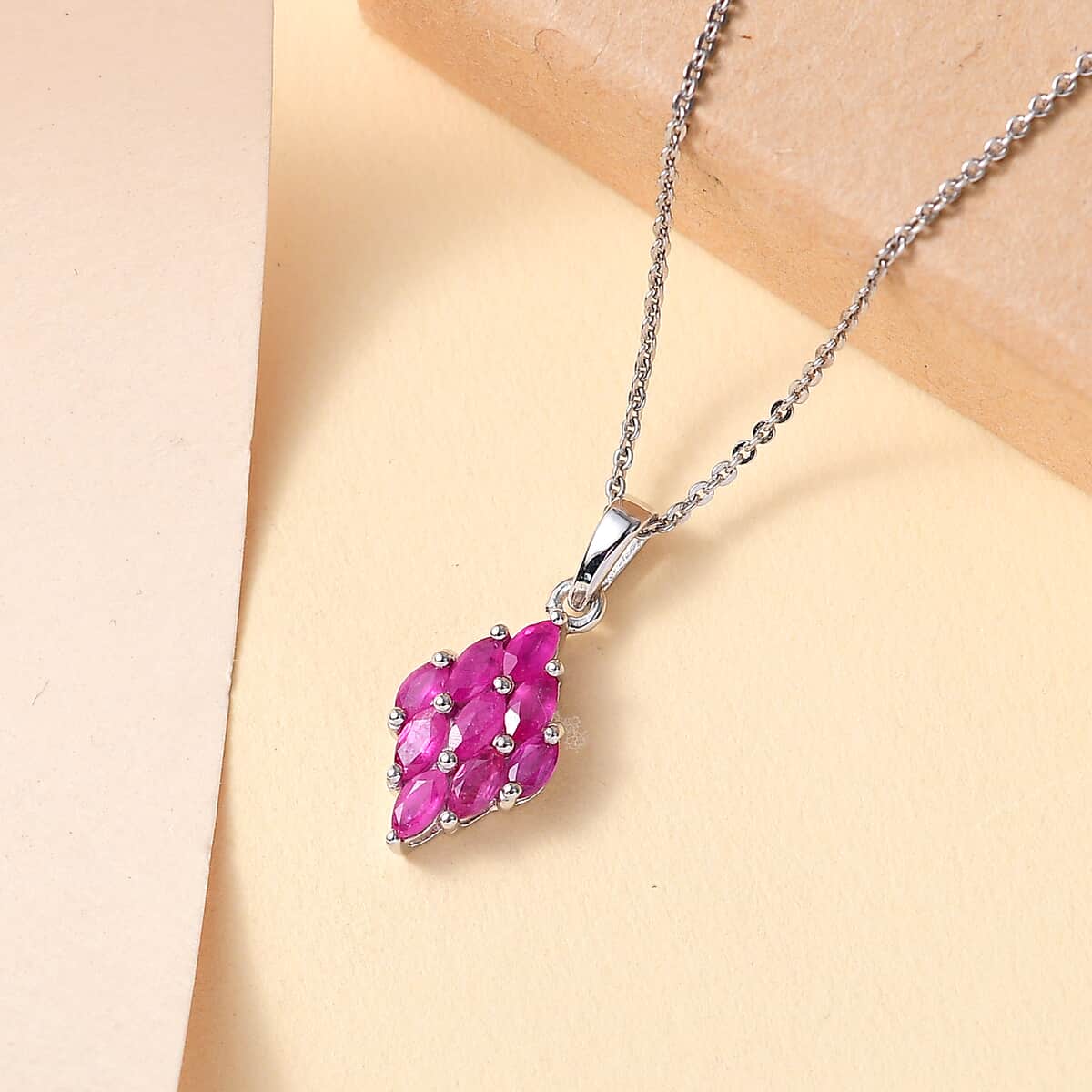 Premium Mozambique Pink Sapphire 1.00 ctw Blossom Cluster Pendant Necklace in Rhodium Over Sterling Silver 20 Inches image number 1