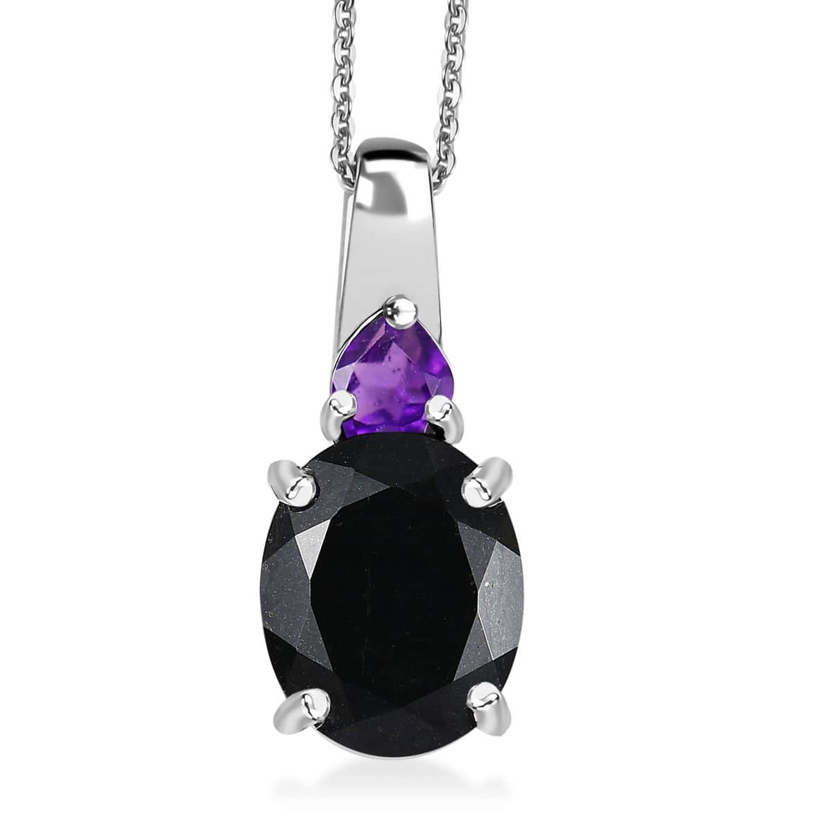 California Black Jade and African Amethyst 4.00 ctw Pendant Necklace in Rhodium Over Sterling Silver 20 Inches image number 0