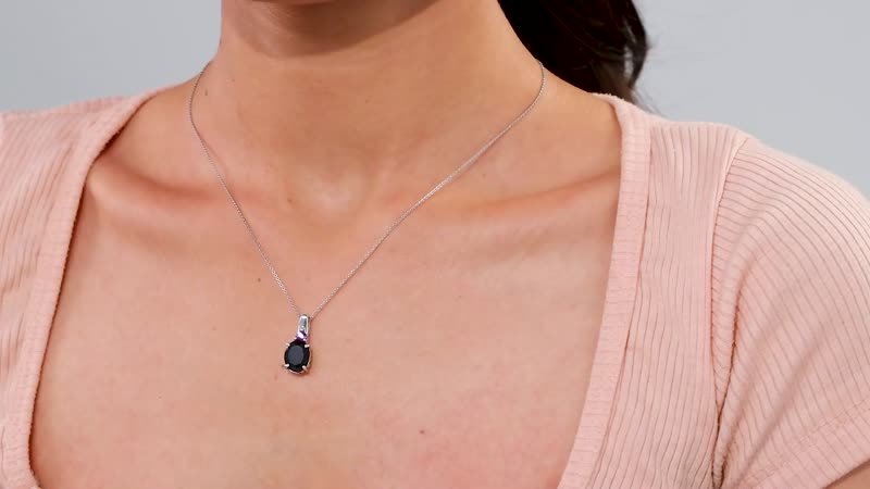 California Black Jade and African Amethyst 4.00 ctw Pendant Necklace in Rhodium Over Sterling Silver 20 Inches