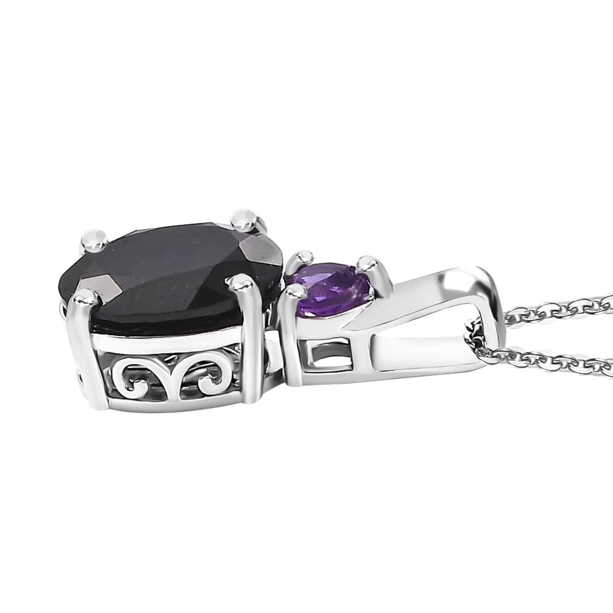 California Black Jade and African Amethyst 4.00 ctw Pendant Necklace in Rhodium Over Sterling Silver 20 Inches image number 3