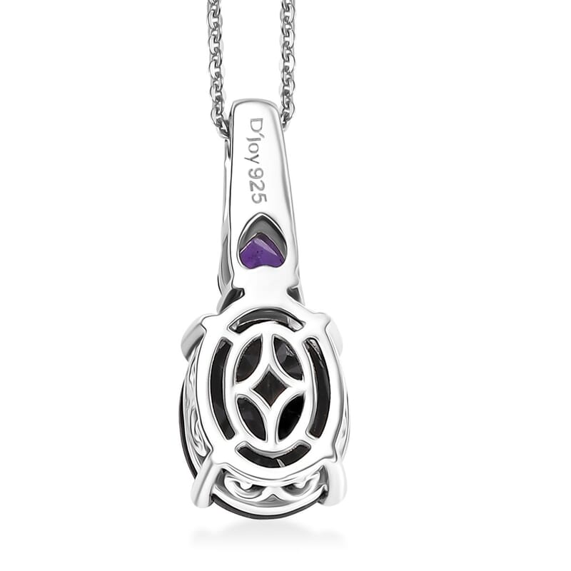 California Black Jade and African Amethyst 4.00 ctw Pendant Necklace in Rhodium Over Sterling Silver 20 Inches