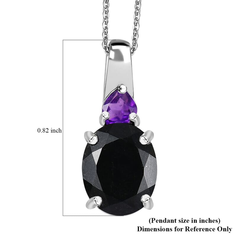 California Black Jade and African Amethyst 4.00 ctw Pendant Necklace in Rhodium Over Sterling Silver 20 Inches