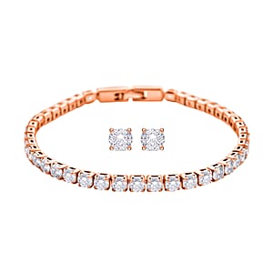 Simulated Diamond 20.90 ctw Tennis Bracelet (7.0In) and Stud Earrings in Rosetone