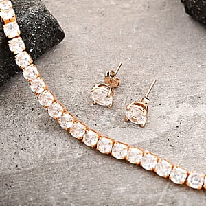Simulated Diamond 20.90 ctw Tennis Bracelet (7.0In) and Stud Earrings in Rosetone