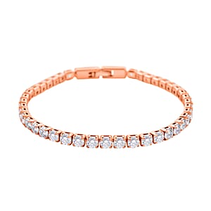 Simulated Diamond 20.90 ctw Tennis Bracelet (7.0In) and Stud Earrings in Rosetone