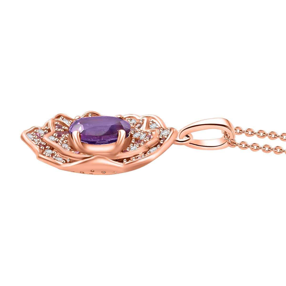 Moroccan Amethyst and Multi Gemstone 4.30 ctw Floral Pendant Necklace in 18K Vermeil Rose Gold Over Sterling Silver 20 Inches image number 3