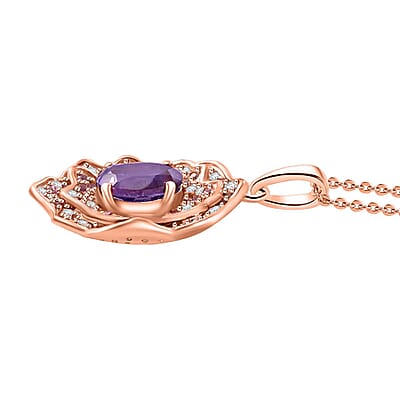 Moroccan Amethyst and Multi Gemstone 4.30 ctw Floral Pendant Necklace in 18K Vermeil Rose Gold Over Sterling Silver 20 Inches