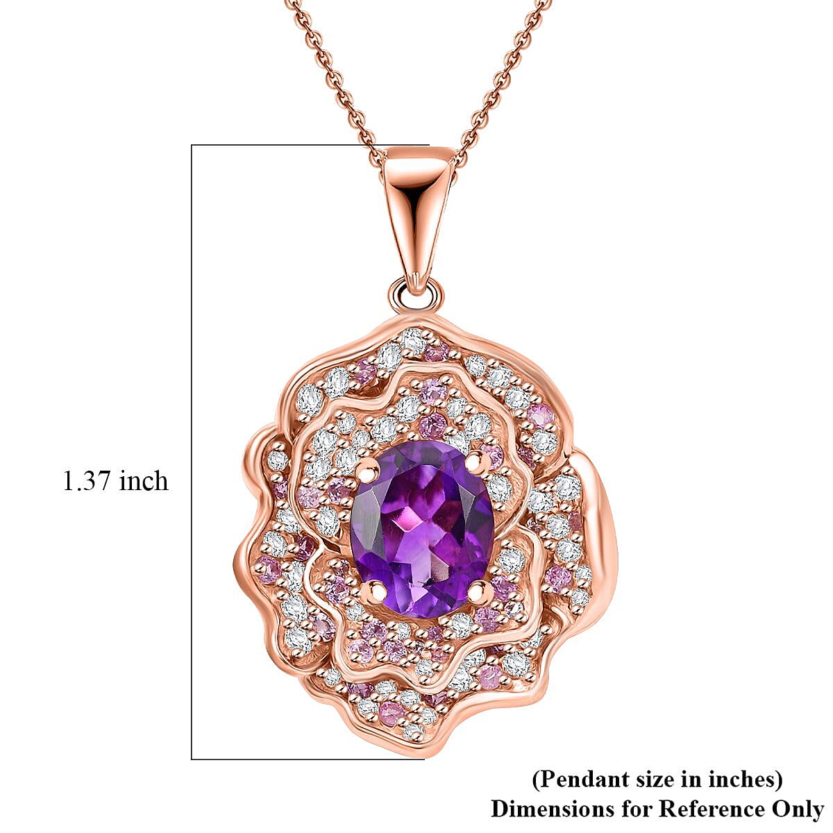 Moroccan Amethyst and Multi Gemstone 4.30 ctw Floral Pendant Necklace in 18K Vermeil Rose Gold Over Sterling Silver 20 Inches