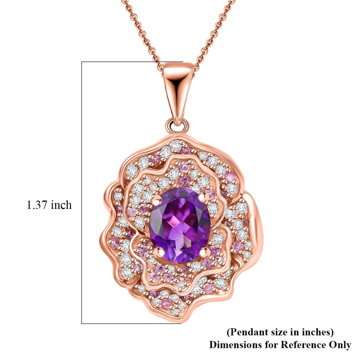 Moroccan Amethyst and Multi Gemstone 4.30 ctw Floral Pendant Necklace in 18K Vermeil Rose Gold Over Sterling Silver 20 Inches image number 5