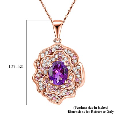 Moroccan Amethyst and Multi Gemstone 4.30 ctw Floral Pendant Necklace in 18K Vermeil Rose Gold Over Sterling Silver 20 Inches