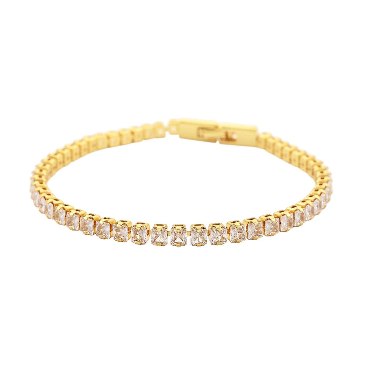 Simulated Diamond Square Tennis Bracelet (7.00 In) and Earrings in Goldtone image number 2