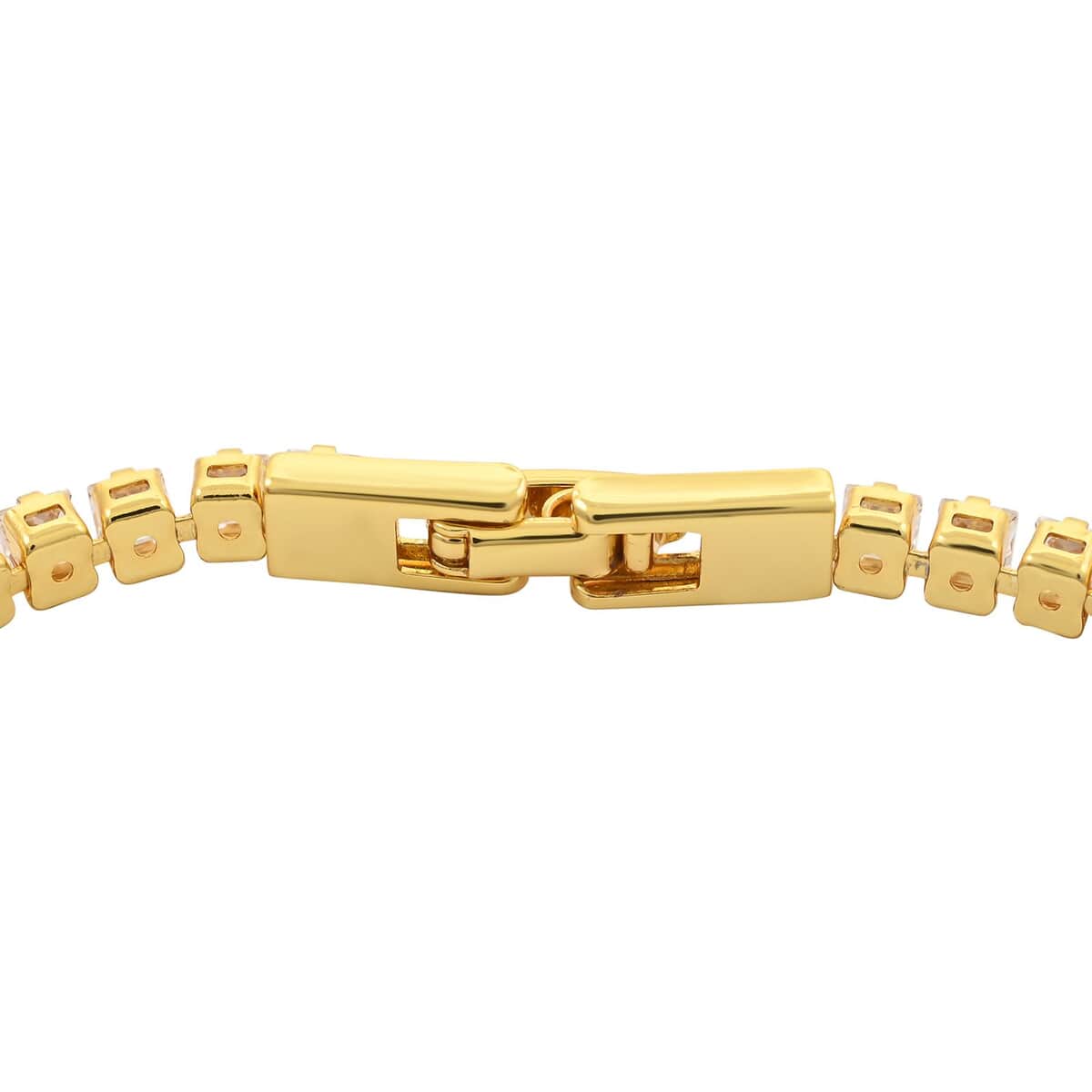 Simulated Diamond Square Tennis Bracelet (7.00 In) and Earrings in Goldtone image number 4