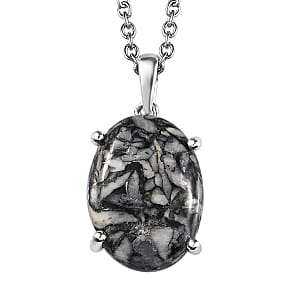 Austrian Pinolith 8.00 ctw Solitaire Pendant in Sterling Silver with Stainless Steel Necklace 20 Inches