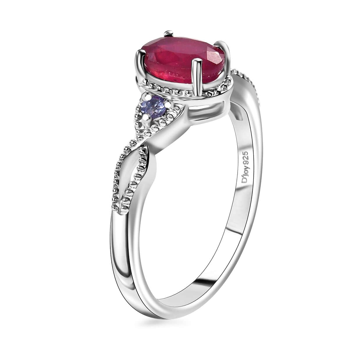 Niassa Ruby (FF) and Tanzanite 3.20 ctw Love Infinity Ring (Size 7.00), Stud Earrings and Pendant in Rhodium Over Sterling Silver image number 3