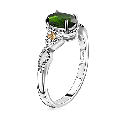 Chrome Diopside and Brazilian Citrine 2.25 ctw Love Infinity Ring (Size 7.00), Stud Earrings and Pendant in Rhodium Over Sterling Silver 