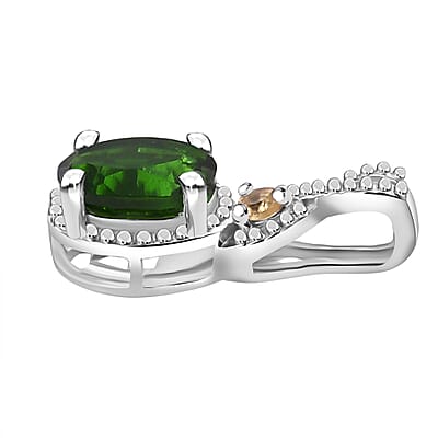 Chrome Diopside and Brazilian Citrine 2.25 ctw Love Infinity Ring (Size 7.00), Stud Earrings and Pendant in Rhodium Over Sterling Silver 