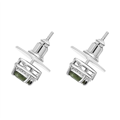Chrome Diopside and Brazilian Citrine 2.25 ctw Love Infinity Ring (Size 7.00), Stud Earrings and Pendant in Rhodium Over Sterling Silver 