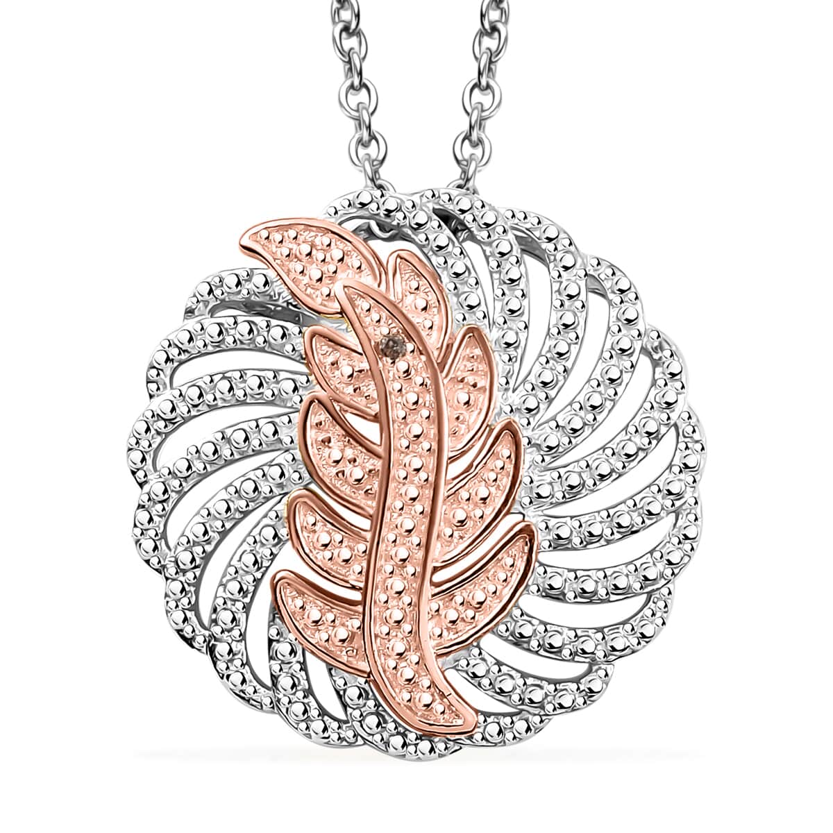 Karis Natural Champagne Diamond Accent Leaf Pendant in 18K RG Plated and Platinum Bond with Stainless Steel Necklace 20 Inches image number 0