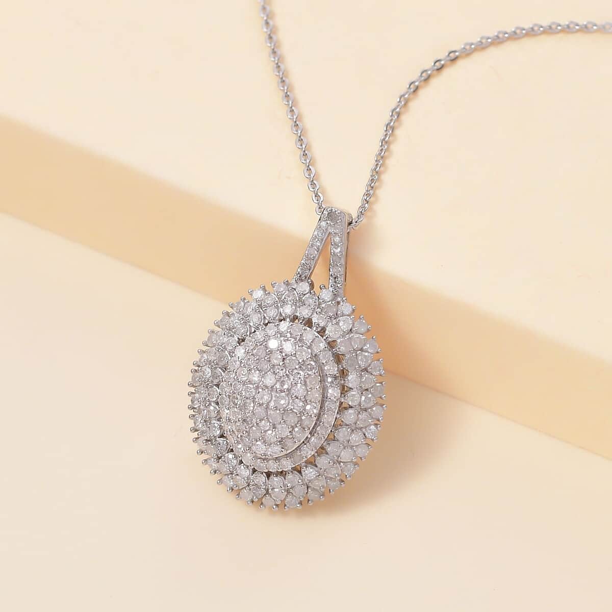 Diamond 1.00 ctw Celestial Glow Pendant Necklace in Rhodium Over Sterling Silver 20 Inches image number 1