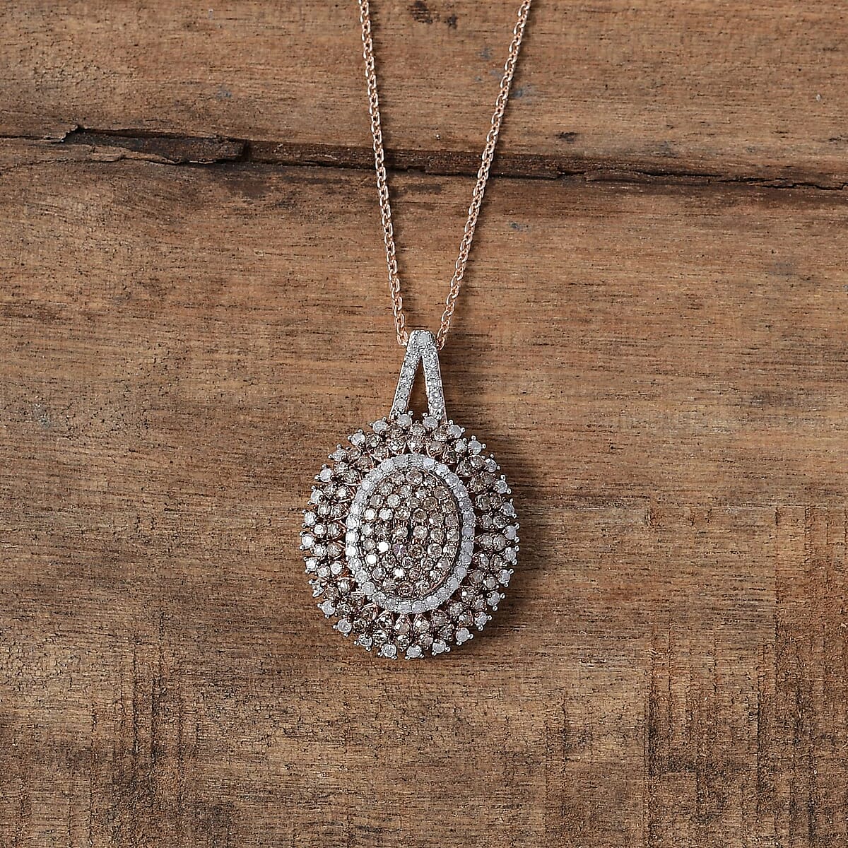 Natural Champagne and White Diamond 1.00 ctw Celestial Glow Pendant Necklace in 18K Vermeil Rose Gold Over Sterling Silver 20 Inches image number 1