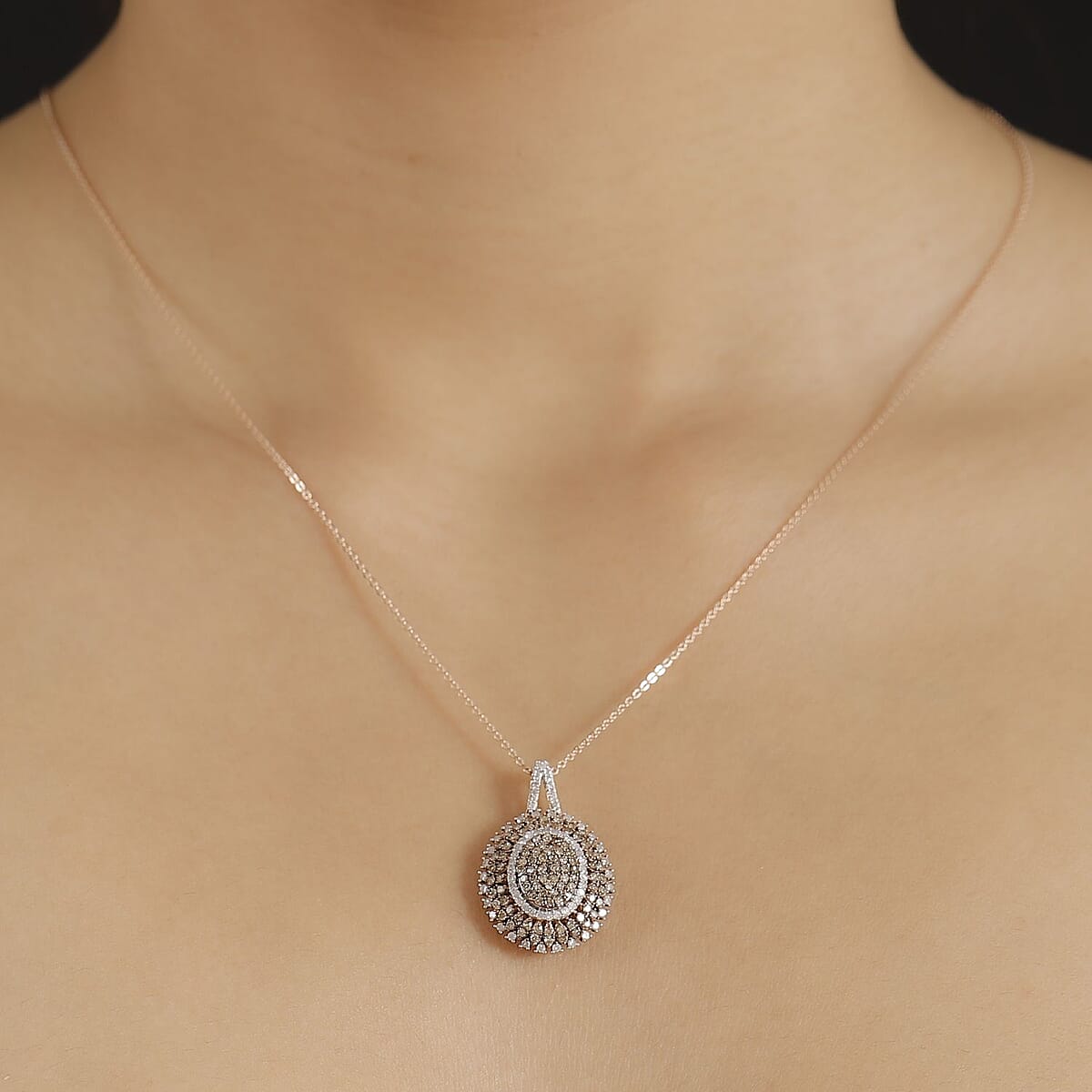 Natural Champagne and White Diamond 1.00 ctw Celestial Glow Pendant Necklace in 18K Vermeil Rose Gold Over Sterling Silver 20 Inches image number 2