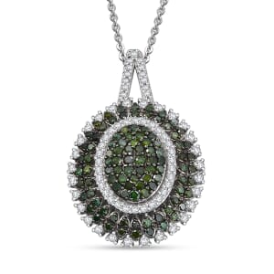 Green and White Diamond 1.00 ctw Celestial Glow Pendant Necklace in Rhodium Over Sterling Silver 20 Inches