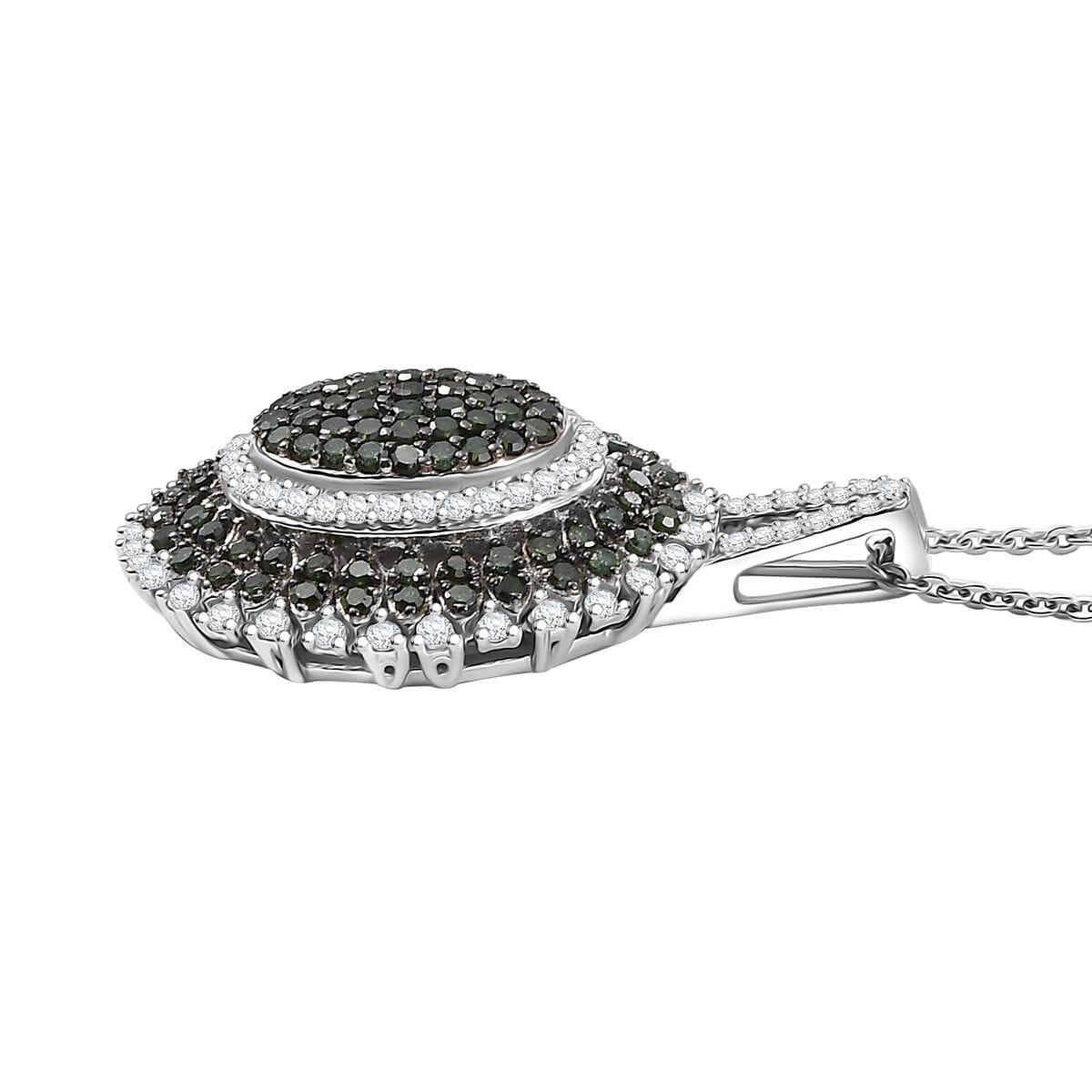 Green and White Diamond 1.00 ctw Celestial Glow Pendant Necklace in Rhodium Over Sterling Silver 20 Inches image number 3