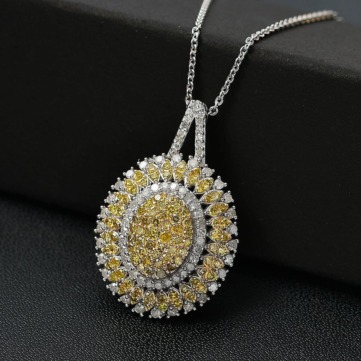 Yellow and White Diamond 1.00 ctw Celestial Glow Pendant Necklace in Rhodium Over Sterling Silver 20 Inches image number 1