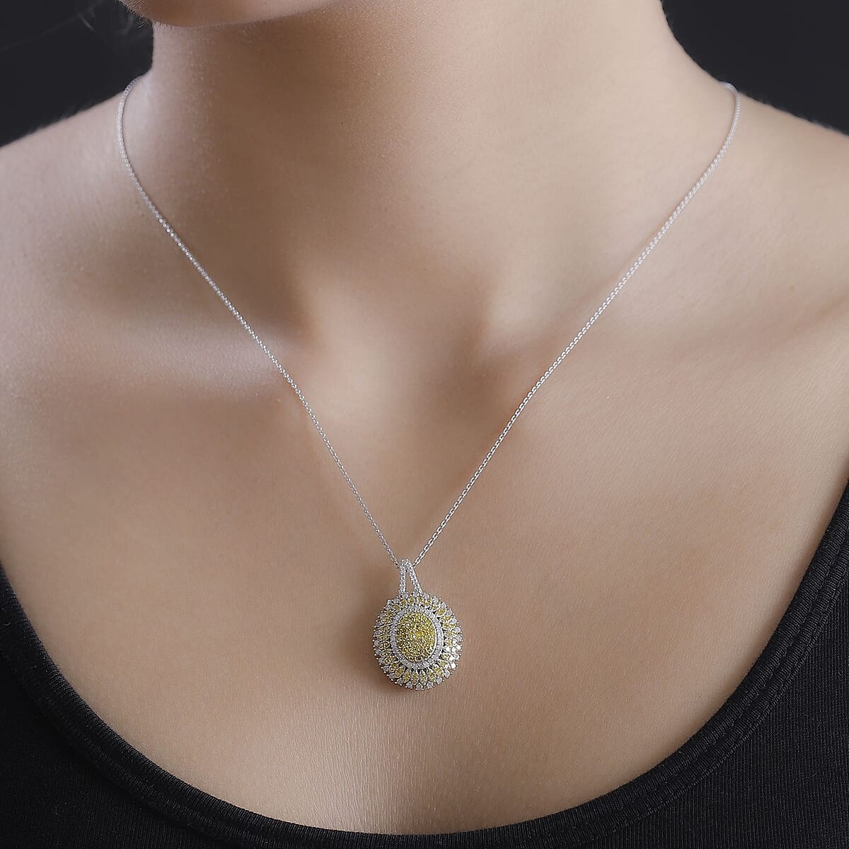 Yellow and White Diamond 1.00 ctw Celestial Glow Pendant Necklace in Rhodium Over Sterling Silver 20 Inches image number 2