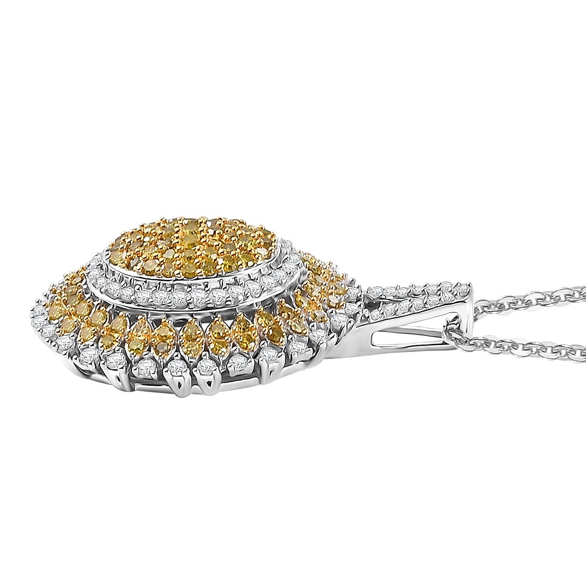 Yellow and White Diamond 1.00 ctw Celestial Glow Pendant Necklace in Rhodium Over Sterling Silver 20 Inches image number 3