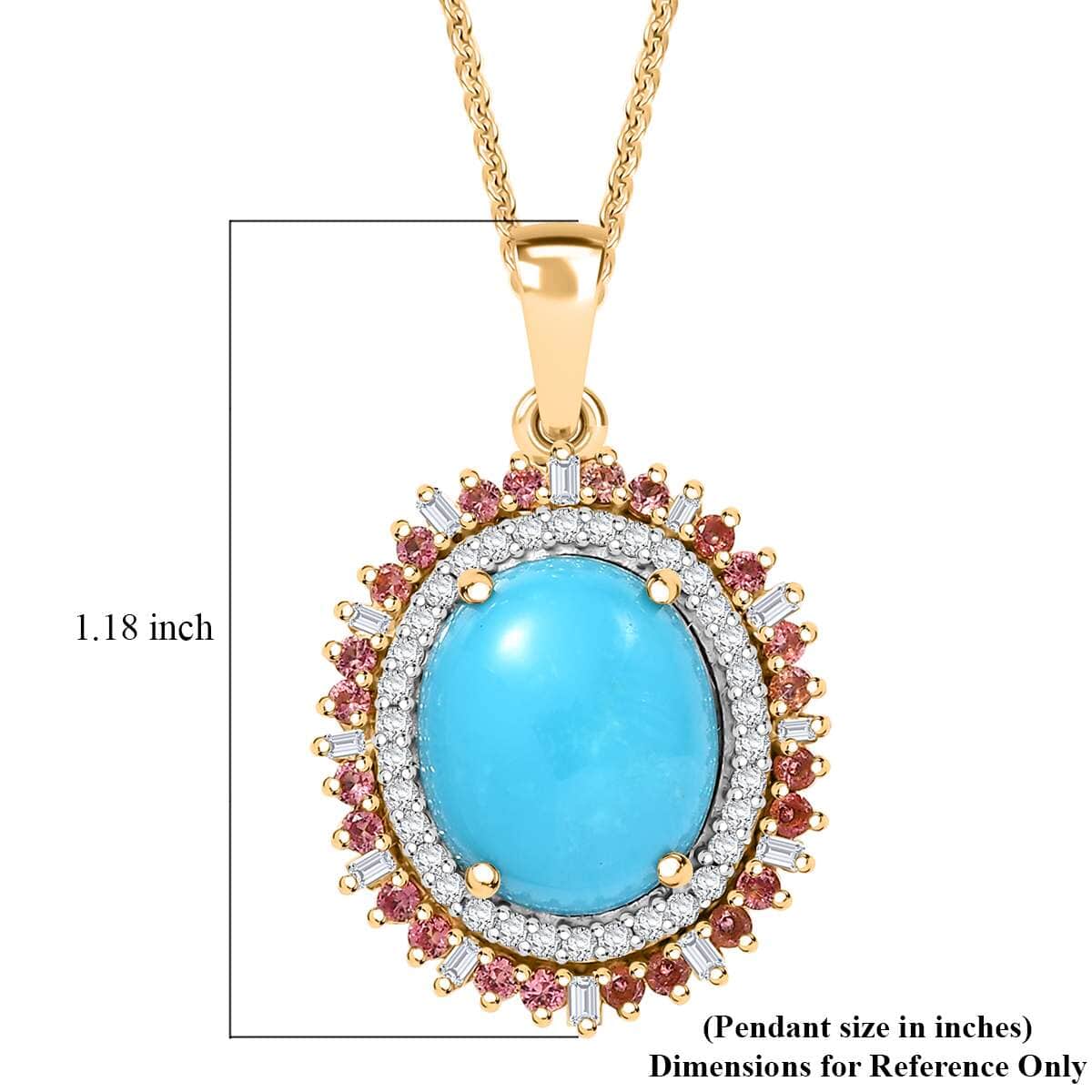 Sleeping Beauty Turquoise, Padparadscha Sapphire (Beryllium Treated) and Diamond 5.10 ctw Sunburst Pendant Necklace in 18K Vermeil Yellow Gold Over Sterling Silver 20 Inches image number 6