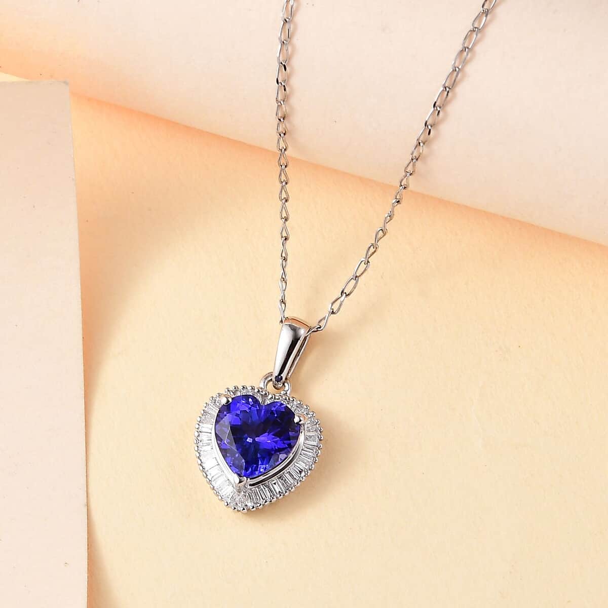 Rhapsody AAAA Tanzanite and E-F VS2 Diamond 2.30 ctw Heart Shape Ballerina Pendant Necklace in 950 Platinum 4.70 Grams 20 Inches image number 1