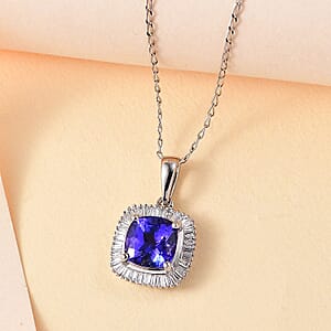 Rhapsody AAAA Tanzanite and E-F VS2 Diamond 3.05 ctw Cushion Shape Ballerina Pendant Necklace in 950 Platinum 5.25 Grams 20 Inches