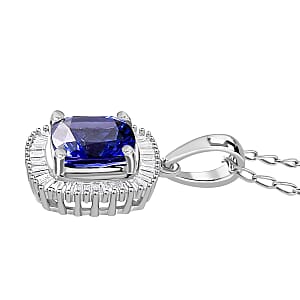 Rhapsody AAAA Tanzanite and E-F VS2 Diamond 3.05 ctw Cushion Shape Ballerina Pendant Necklace in 950 Platinum 5.25 Grams 20 Inches