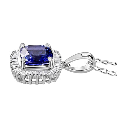 Rhapsody AAAA Tanzanite and E-F VS2 Diamond 3.05 ctw Cushion Shape Ballerina Pendant Necklace in 950 Platinum 20 Inches