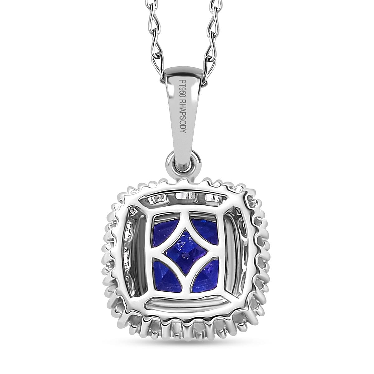 Rhapsody AAAA Tanzanite and E-F VS2 Diamond 3.05 ctw Cushion Shape Ballerina Pendant Necklace in 950 Platinum 5.25 Grams 20 Inches image number 4