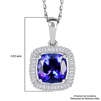 Rhapsody AAAA Tanzanite and E-F VS2 Diamond 3.05 ctw Cushion Shape Ballerina Pendant Necklace in 950 Platinum 20 Inches
