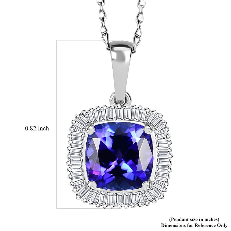 Rhapsody AAAA Tanzanite and E-F VS2 Diamond 3.05 ctw Cushion Shape Ballerina Pendant Necklace in 950 Platinum 20 Inches