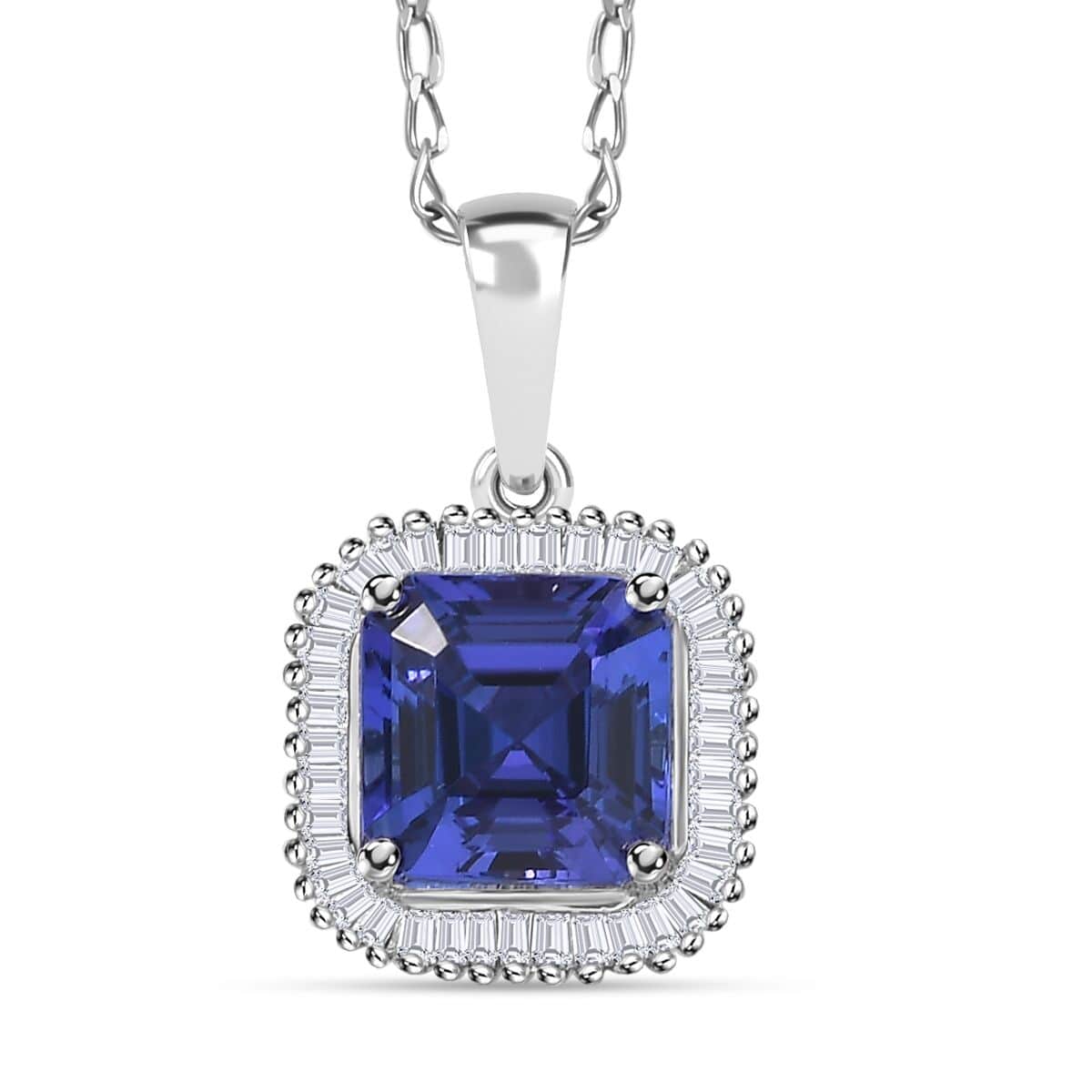 Rhapsody AAAA Tanzanite and E-F VS2 Diamond 3.65 ctw Octagon Shape Ballerina Pendant Necklace in 950 Platinum 5.25 Grams 20 Inches image number 0