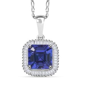 Rhapsody AAAA Tanzanite and E-F VS2 Diamond 3.65 ctw Octagon Shape Ballerina Pendant Necklace in 950 Platinum 5.25 Grams 20 Inches