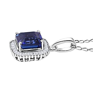 Rhapsody AAAA Tanzanite and E-F VS2 Diamond 2.84 ctw Octagon Shape Ballerina Pendant Necklace in 950 Platinum 5.25 Grams 20 Inches