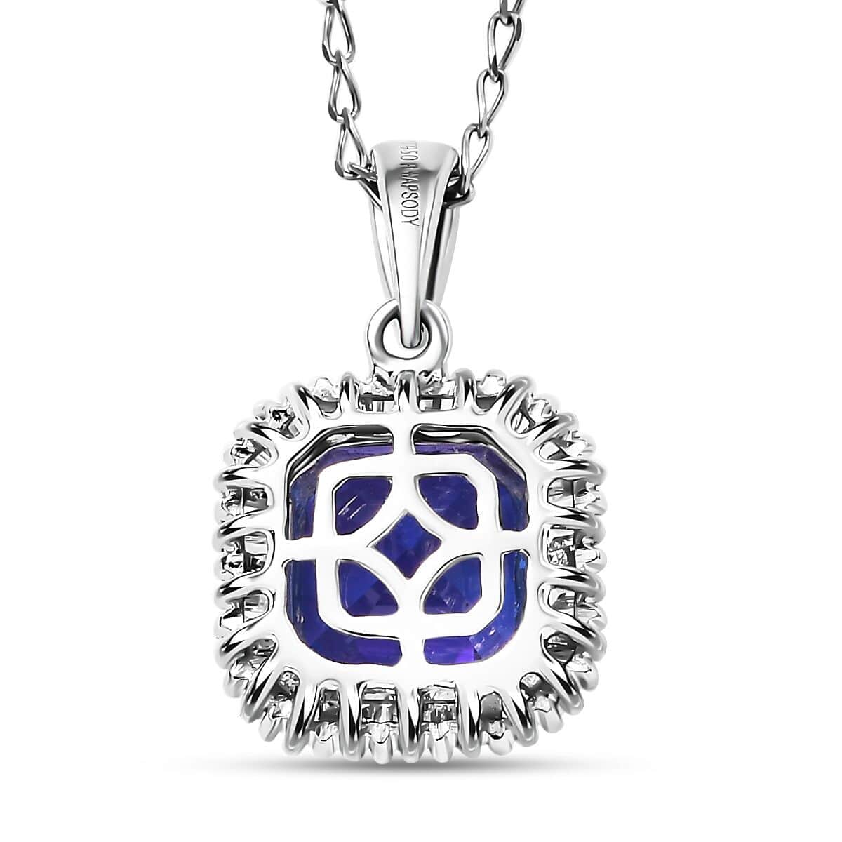 Rhapsody AAAA Tanzanite and E-F VS2 Diamond 3.65 ctw Octagon Shape Ballerina Pendant Necklace in 950 Platinum 5.25 Grams 20 Inches image number 4