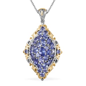 Tanzanite 4.10 ctw Art Nouveau Pendant Necklace in 18K Vermeil YG and Rhodium Over Sterling Silver 20 Inches