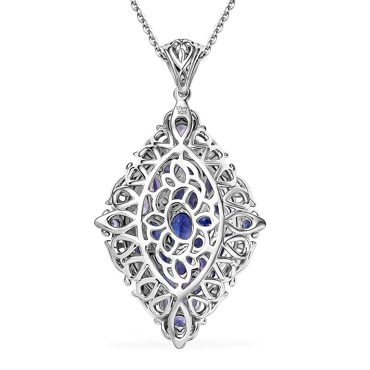 Tanzanite 4.10 ctw Art Nouveau Pendant Necklace in 18K Vermeil YG and Rhodium Over Sterling Silver 20 Inches