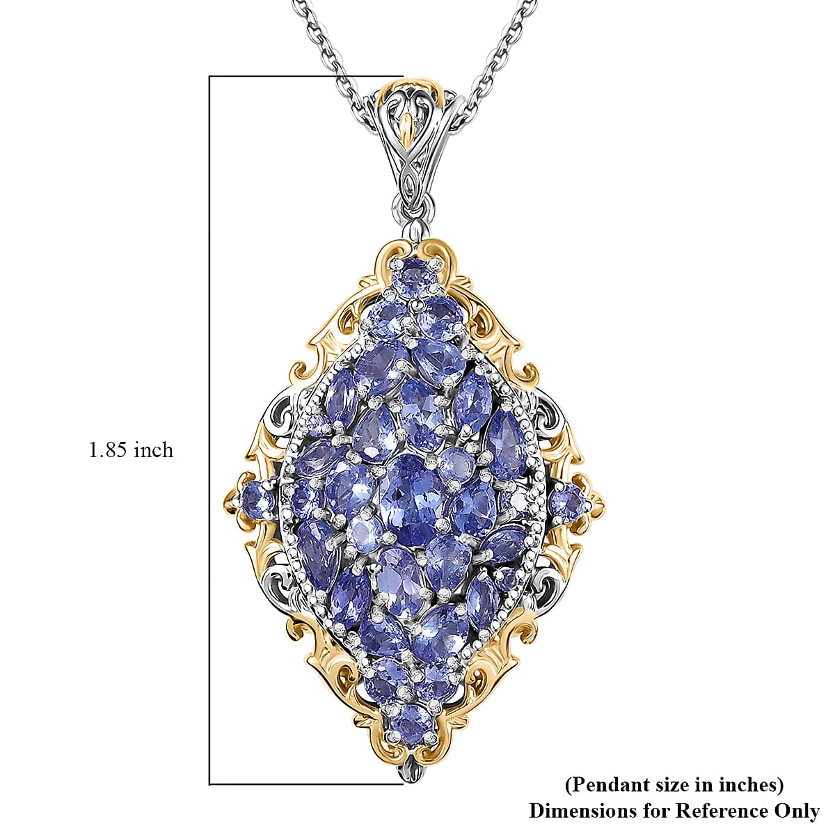 Tanzanite 4.10 ctw Art Nouveau Pendant Necklace in 18K Vermeil YG and Rhodium Over Sterling Silver 20 Inches